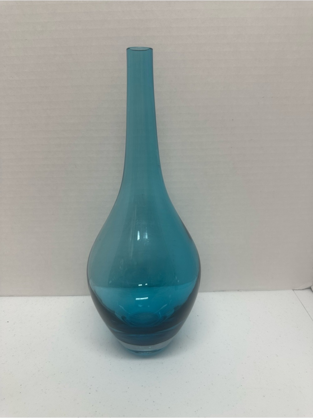IKEA Aqua Blue Teardrop Glass Vase Tall Narrow Neck Modern Decor